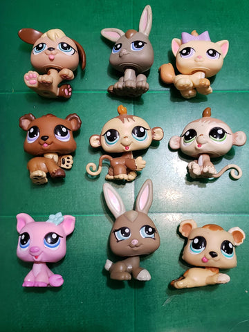 Littlest Pet Shop Lot of 9 Mixed Triplet Pets Bunny Monkey Bear Dog Cat Set Authentic MAY18J