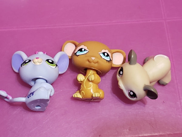 Littlest Pet Shop Random 3 Different Adorable  Mouse Mices Rats Cute Set LPS Authentic