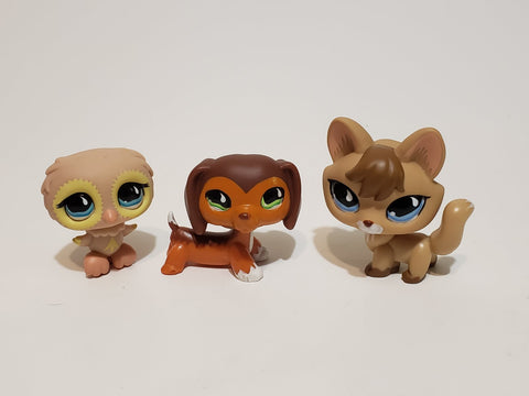 WW Littlest Pet Shop Pet Trainin' Park Fox 673 Owl 674 Dachshund 675 Set Authentic AUG31J
