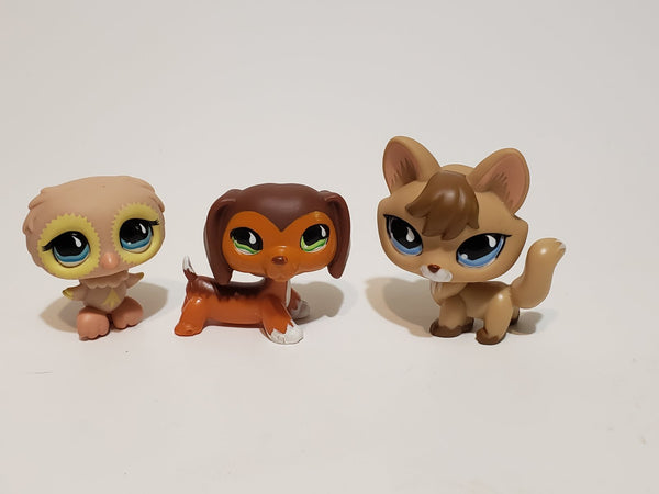 WW Littlest Pet Shop Pet Trainin' Park Fox 673 Owl 674 Dachshund 675 Set Authentic AUG31J