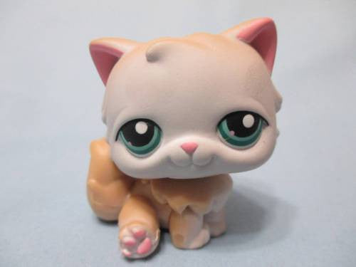 Littlest Pet Shop 129 Tan & White Persian Cat Green Eyes Kitty Authentic Feb5ni
