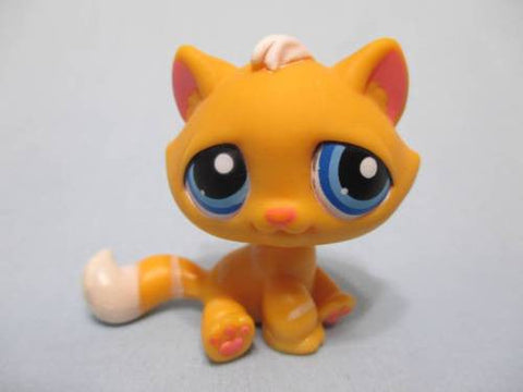 LIKE NEW Littlest Pet Shop 349 Orange white stripes Bon Bon Tabby Cat blue Kitty Authentic Lps Apr07n
