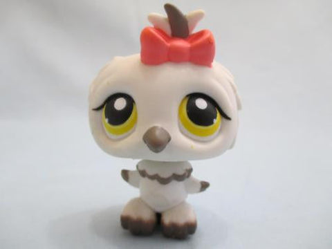 Hasbro Littlest Pet Shop #359 White Owl Yellow Eyes Pink Bow