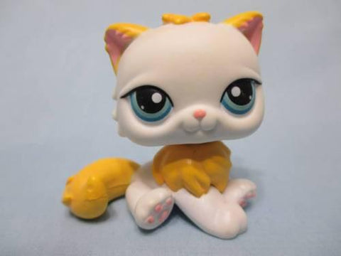 LIKE NEW Littlest Pet Shop Cat Kitty Persian White Yellow Rare 207 Authentic Lps Jun16ni
