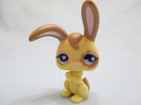 LITTLEST PET SHOP 887 YELLOW TAN BROWN BUNNY RABBIT FLOWER EYES AUTHENTIC MInor Wear FEB14J