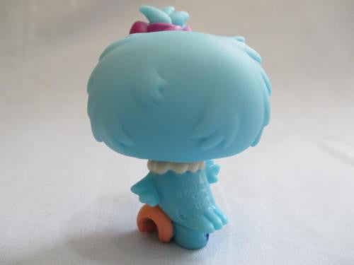 LIKE NEW Littlest Pet Shop Blue OWL 1569 Aqua Blue Eyes Purple Bow Authentic Exclusive FEB08J