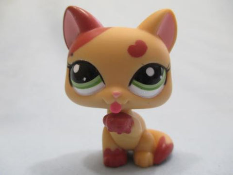 Littlest Pet Shop Shorthair Cat Licking Paw 2355 Mauve Heart Tan Kitten Authentic May05ni