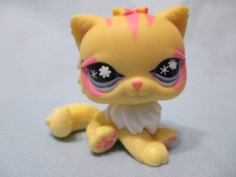 Littlest Pet Shop Cat Kitty Persian Yellow Pink Stripes 878 Authentic Lps Jun02npo15