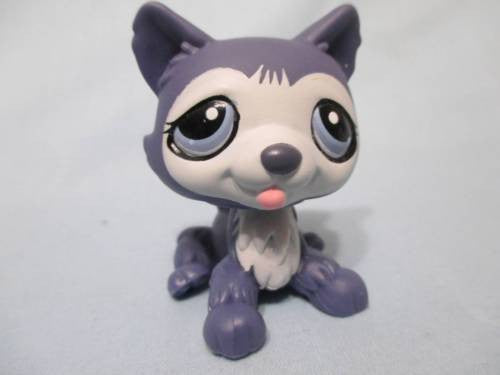 Littlest Pet Shop RARE PURPLE SITTING HUSKY DOG BLUE EYES 1217 Authentic FEB14J