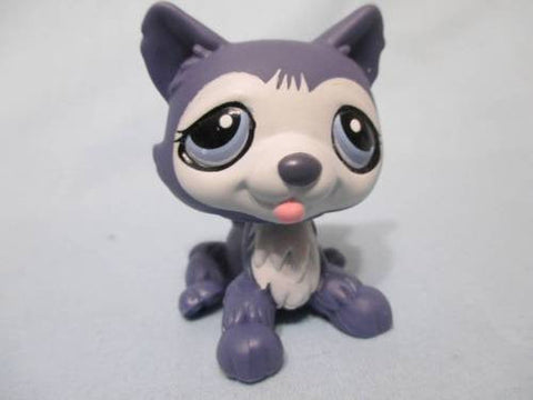 Littlest Pet Shop RARE PURPLE SITTING HUSKY DOG BLUE EYES 1217 Authentic FEB14J