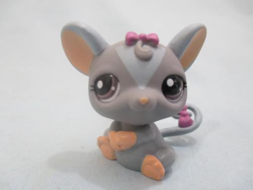 LIKE NEW Littlest Pet Shop 1203 Gray Mouse Lavender Eyes Bow on Head Tail Authentic Feb18ni