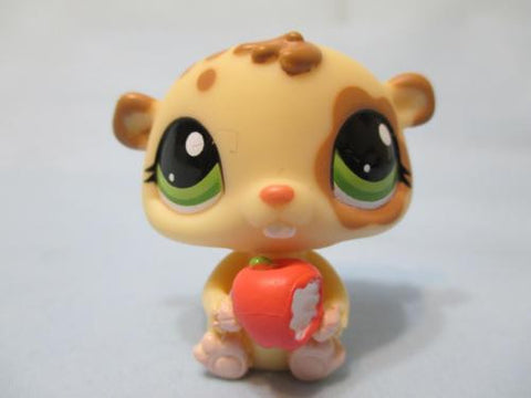 Littlest Pet Shop 1888 Tan Brown Hamster Eating Apple Green Eyes Authentic FEB10J