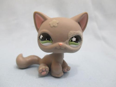 Littlest Pet Shop Cat Kitty Sitting Fuzzy Flower Grey Green Eyes 467 Authentic Lps Spin Head MAY078J86