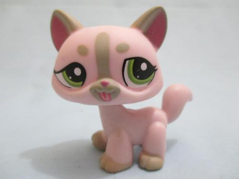 LIKE NEW Littlest Pet Shop 1326 Pink Gray Grey Stripe Walking Cat Green Eyes Authentic Lps May05ni