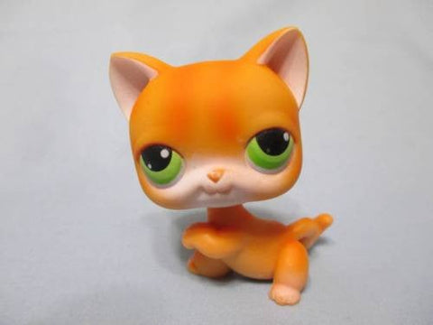 LIKE NEW Littlest Pet Shop 11 Cat Tabby Shorthair Cat Kitty Paw Up Green Eyes Orange Yellow Authentic Lps SEE VIDEO MAY21J