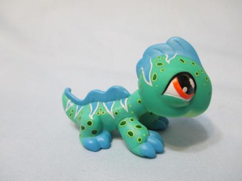 LIKE NEW Littlest Pet Shop Iguana 906 Blue Green Lizard Postcard Pets LPS Authentic  May21ni