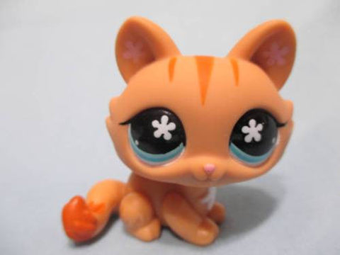 Littlest Pet Shop 649 Orange Striped Crouching Cat Flowered Eyes Authentic Lps May14ni