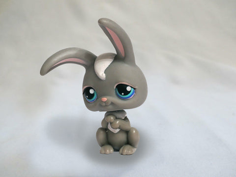 LIKE NEW Littlest Pet Shop Gray Bunny Rabbit Blue Eyes 14 Authentic May21npo58