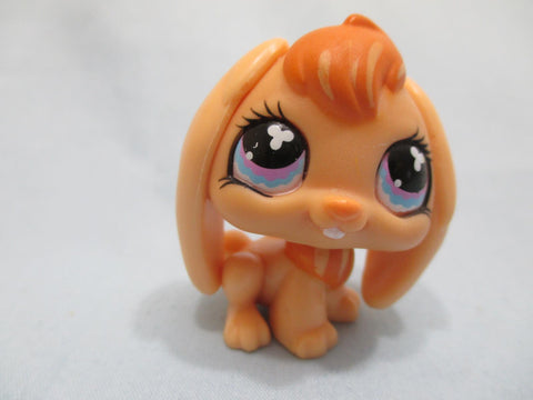LIKE NEW Littlest Pet Shop 480 Orange Lop Ear Bunny Rabbit White Clovers Purple Eyes Authentic Apr07n
