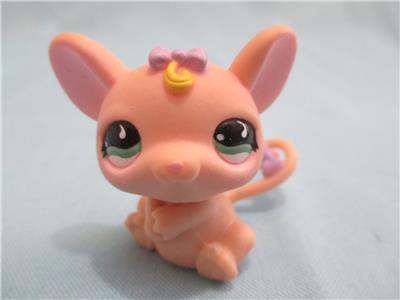 LIKE NEW Littlest Pet Shop 565 Baby Pink Mouse Purple Bow Green Eyes AUG16K