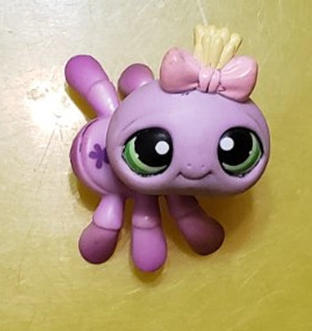 Littlest Pet Shop Spider Purple Pink Bow Green Eyes 136 Authentic Lovely Lps Minor Wear MAY14J86