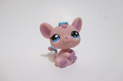 Littlest Pet Shop LPS Pink Rat Baby Mouse Blue Bow 2080 Authentic Lps AIK May05na