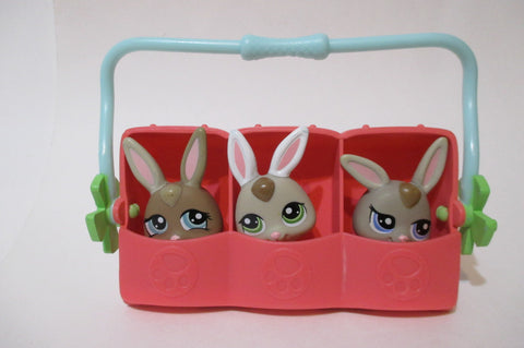 Littlest Pet Shop LPS Lot Petriplets Baby Bunny Rabbit 1332 1333 1334 Triplets w Carrier Authentic Mar27n
