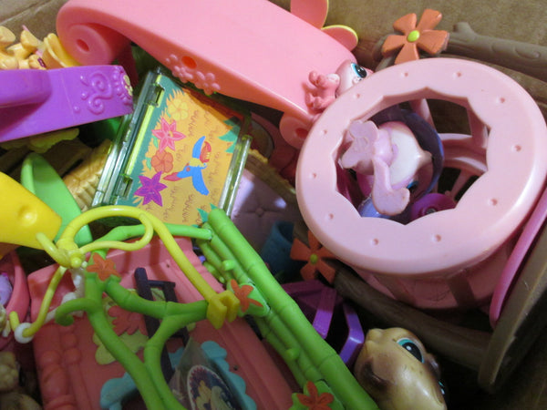 GIVEAWAY Littlest Pet Shop Lot 7 LBS Box Full of Toys LPS Figures, Houses, Accessories, and Parts SOLD AS IS
