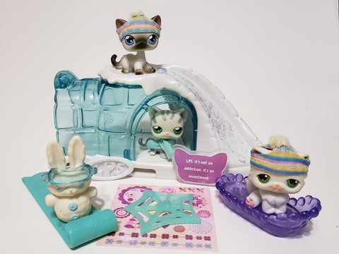 Littlest Pet Shop Winter Arctic Mountain Kitties Cats Shorthair 5 Persian 15 Paw up Set Authentic APR02J
