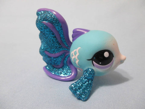 Littlest Pet Shop Blue Tropical Guppy Fish Sparkle Glitter 2129 Authentic Lps Has Initial Jun13n