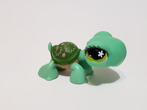 LIKE NEW Littlest Pet Shop Turtle 545 with Darker Green Shell Flower-Shaped Decals & Lime Green Eyes Authentic Lps LPS APR25JI