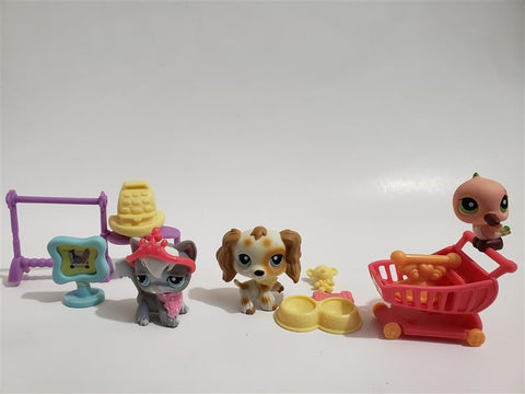 LIKE NEW Littlest Pet Shop Pet Shopping Fun Bargain Hunters Set Cocker Spaniel 344 Angora Cat 345 Hummingbird with Original Accessories Complete Set LPs AuthenticSEE VIDEO WW