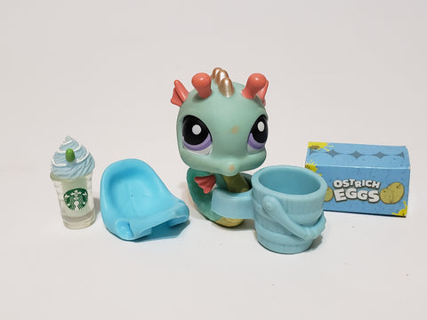 Littlest Pet Shop Easter Egg Hunt 348 Green Seahorse w Accessories Set Authentic Comes as Shown APR17A
