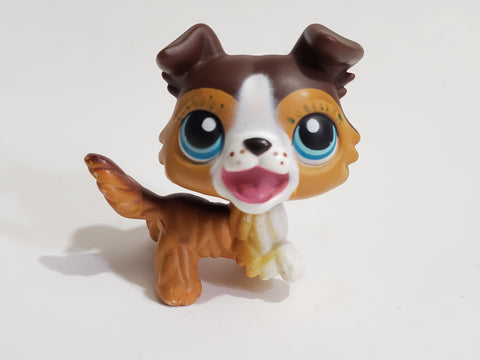 Littlest Pet Shop Collie Dog Puppy 237 Open Mouth Brown Tan White LPS Authentic SEE VIDEO Blemished As Shown APR22J86