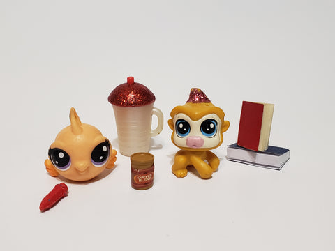 Littlest Pet Shop Study Time Fish 1-67 Monkey 326 Baboon w Accessory Set Authentic Comes As Shown APR26J86