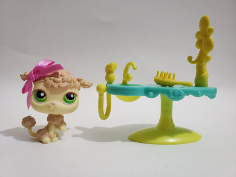 Littlest Pet Shop Portable Pet Poodle 146 Dog with Grooming Table Set Authentic LPS APR30J SEE VIDEO