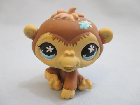 LIKE NEW Littlest Pet Shop 486 Brown Chimpanzee Blue White Flower Eyes Authentic LPS Mar04npoRSV