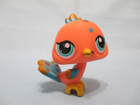 LIKE NEW Littlest Pet Shop Peacock 1462 Orange Peach Bird Green Eyes Authentic LPS MAY07J