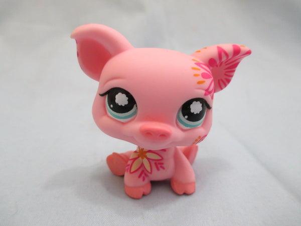 Littlest Pet Shop 1065 Pink Postcard Pig Blue White Flower Eyes Authentic OCT25J