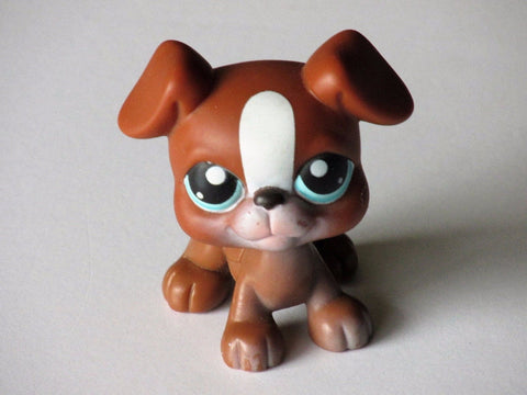 LIKE NEW Littlest Pet Shop Dog Boxer Brown with Blue Eyes 83 Authentic Lps Mar31npo60