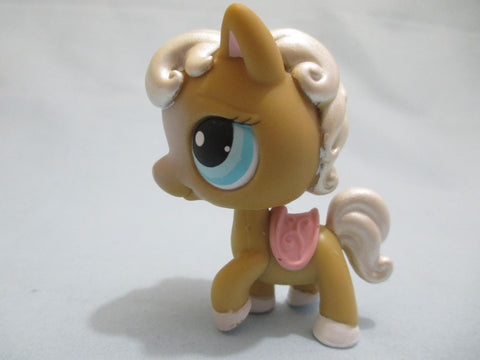 Littlest Pet Shop Tan Brown Blue Eyes Pink Saddle Pony Horse 124 Authentic MY05J