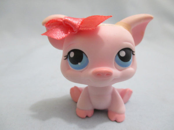 LIKE NEW Littlest Pet Shop Pig Pale Blue Eyes 87 with Pink Bow Original Accessory Authentic Lps Oct14npo41