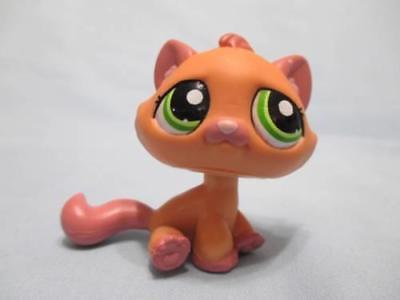 Littlest Pet Shop Orange Pink TABBY CAT 1710 Green Eye Mauve RARE Authentic MAY8JM
