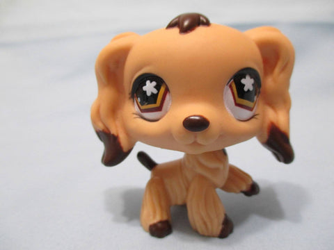 Littlest Pet Shop 575 Cocker Spaniel Caramel Chocolate with Flower Eyes Dog Puppy Authentic LPS SEE VIDEO MAY07J