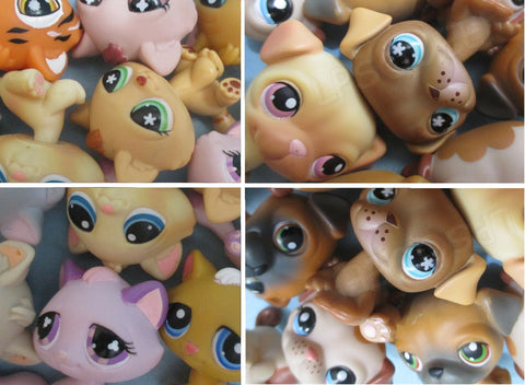 Littlest Pet Shop Lot of 2 Random Tabby Cat Pug Dog Set Authentic LPS