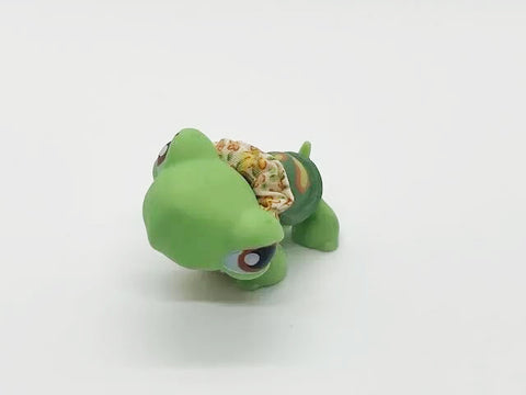 LIKE NEW Littlest Pet Shop LPS 119 Turtle Green Camo with Original Accessory Authentic Lps Apr13n