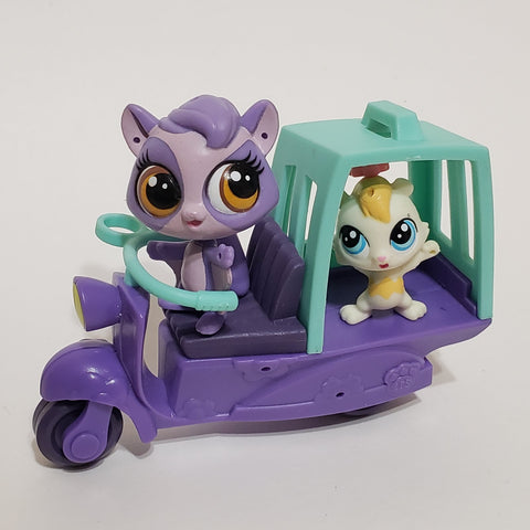 LIKE NEW Littlest Pet Shop Blue Purple Bike Truck Scooter Motorcycle with 2 Pets Authentic LPS Comes As Shown Sep22ni