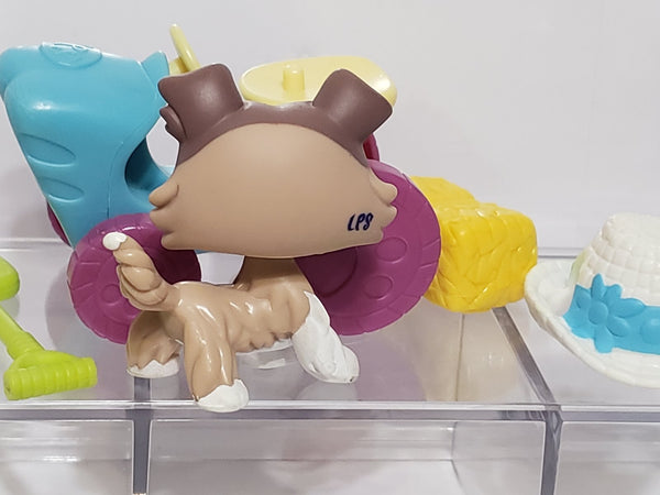 LIKE NEW Littlest Pet Shop 1330 Purple Tan White Collie Mauve Dog w/ Farm Tractor Hay Accessories Set Authentic Jan22ni