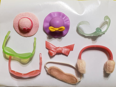 Littlest Pet Shop Lot of Fashion Accessories Hat w/ Rubber Band Glasses Tiara Bow Authentic LPS Feb20ni