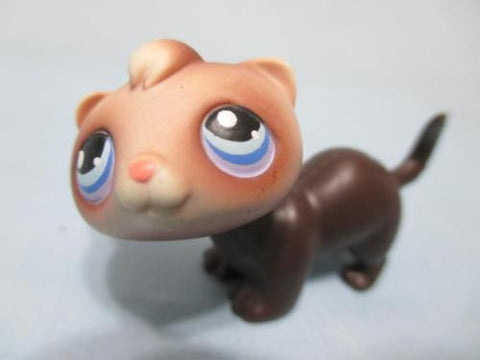LIKE NEW Littlest Pet Shop 33 Brown Ferret Blue purple Eyes Weasel Authentic Apr03n